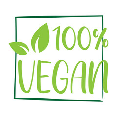 100 percent vegan lettering with leaves. vector illustration.