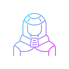 Protection suit gradient linear vector icon. Robotic person, cyborg. Human in cyberpunk costume. Futuristic technology. Thin line color symbols. Modern style pictogram. Vector isolated outline drawing
