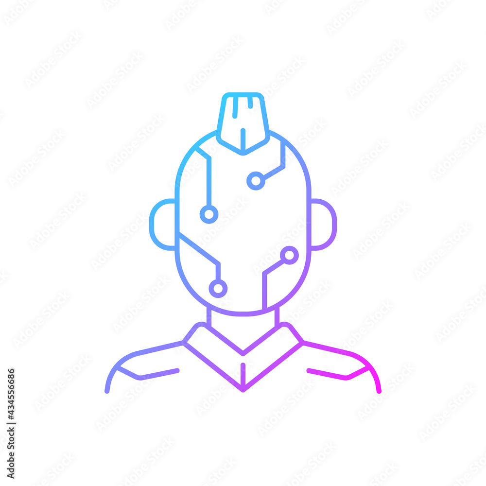 Poster face microcircuit gradient linear vector icon. high tech body augmentation. cyberpunk, sci fi. futur