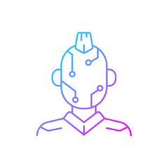 Face microcircuit gradient linear vector icon. High tech body augmentation. Cyberpunk, sci fi. Futuristic technology. Thin line color symbols. Modern style pictogram. Vector isolated outline drawing