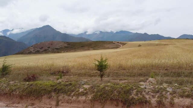 Great Andean landscapes seen from the vehicle moving on the road