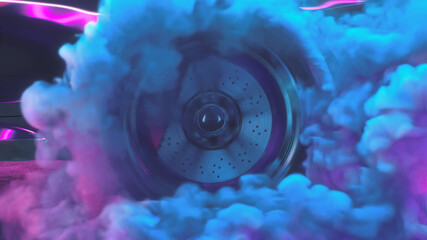3d render Drift wheels with neon smoke cars © davstudio