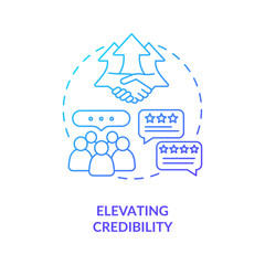 Elevating credibility navy gradient concept icon. Personal branding. Effective communication skills and strategic thinking idea thin line illustration. Vector isolated outline RGB color drawing