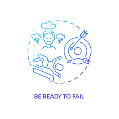 Be ready to fail navy gradient concept icon. Goal setting, achievement. Learning from experience. Business development idea thin line illustration. Vector isolated outline RGB color drawing