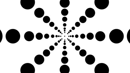 black circular dots or circles from center to outside with a white background