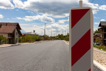 The traffic sign warns of works and reconstruction of roads
