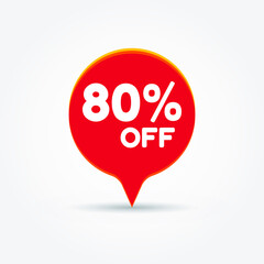 80% OFF Discount Sticker. Sale Red Tag. Discount Offer Price Label, Vector Price Discount Symbol. Eps 10 vector illustration.