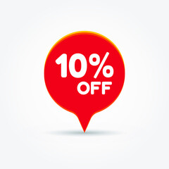 10% OFF Discount Sticker. Sale Red Tag. Discount Offer Price Label, Vector Price Discount Symbol. Eps 10 vector illustration.