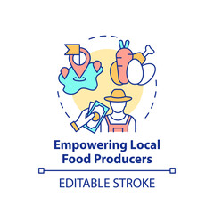 Empowering local food producers concept icon. Eating health natural foods in schools. Full nutritions meals idea thin line illustration. Vector isolated outline RGB color drawing. Editable stroke