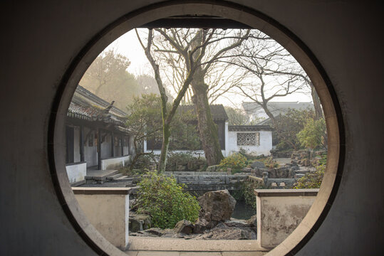 Classical garden of entrance image in Suzhou,Jiangsu,China.It is meaningful or emotional by the designed architecture.