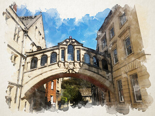 Oxford famous bridge in watercolor 
