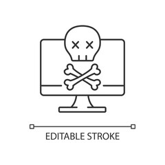 Computer not starting linear icon. System error. PC crash, software failure. Broken technology. Thin line customizable illustration. Contour symbol. Vector isolated outline drawing. Editable stroke