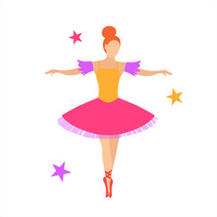 Graceful ballerina in a pink tutu on pointe shoes. Vector isolated illustration in flat style