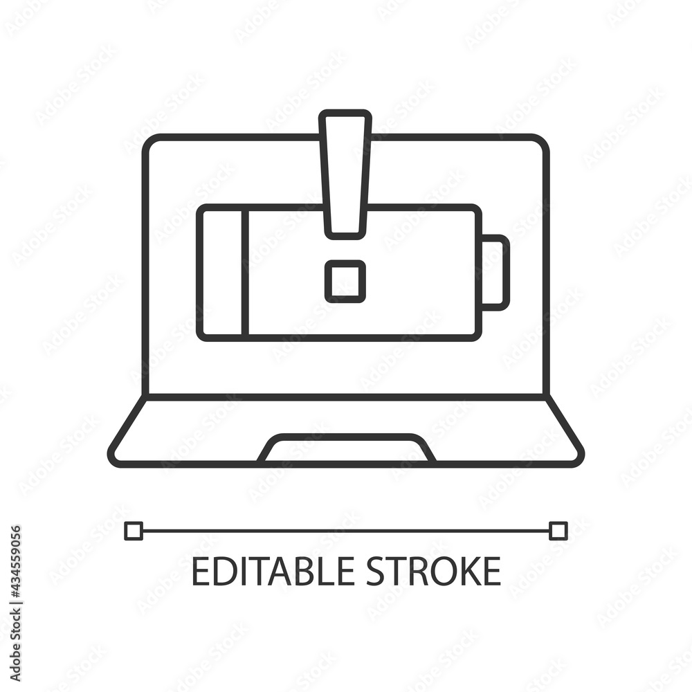 Poster computer does not charge linear icon. broken notebook battery. electricity supply issue. thin line c