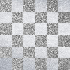 Silver leather checkered background texture. Glitter backdrop, shine paper