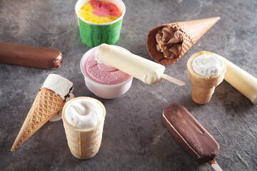  Ice cream. Waffle cone, strawberry, vanilla, chocolate