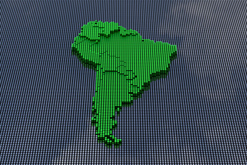 Fototapeta premium Pixel Art Style South America Map. 3d Rendering