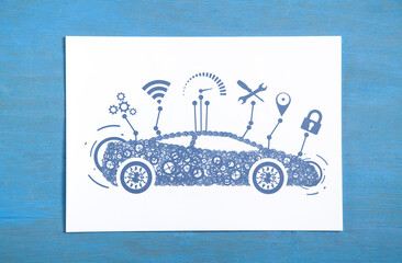 Modern smart car on paper. Transportation. Technology