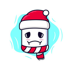 Sick marshmallow wearing scarf and skullcaps