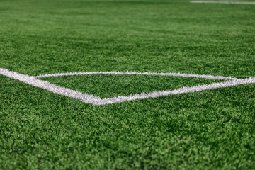 Obraz premium Corner marking on the football field close-up.