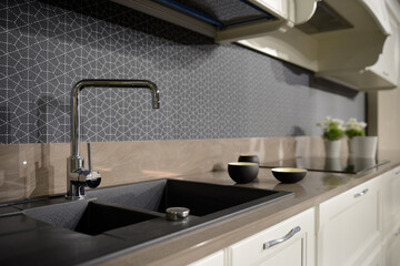 Clean Modern Kitchen. Minimalist decoration elements.