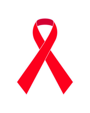 AIDS Awareness Ribbon. Red ribbon isolated on white background. Vector illustration of hiv, aids awareness.  World Aids Day, 1 December. Heart disease symbol. Substance abuse symbol.
