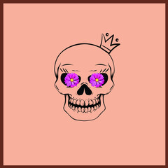 A skull princess with a crown and flowers for eyes.