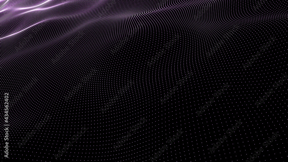 Poster abstract digital background. futuristic wave of dots and weave lines. digital technology. 3d renderi