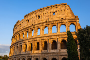 Fototapeta na wymiar Sunset at the Colosseum in Rome, Italy