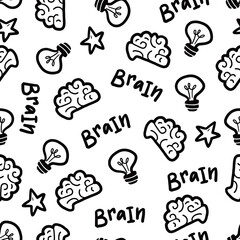 Hand drawn seamless pattern of brainstorm, idea, strategy. Doodle sketch style. Isolated vector illustration for a innovation, brainstorm, business wallpaper, background, textile design.