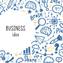 Hand drawn banners template with brainstorm, idea, brain elements. Doodle sketch style. Vector illustration for brainstorm, business banner, frame, brochure background.