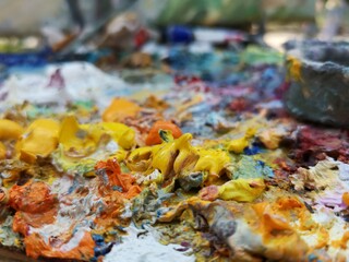 close up of a palette of paint