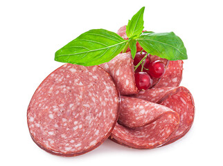 Boiled sausages slice isolated on white