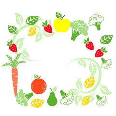 Healthy Vegetables and Fruits Green Background Organic Diet Vector