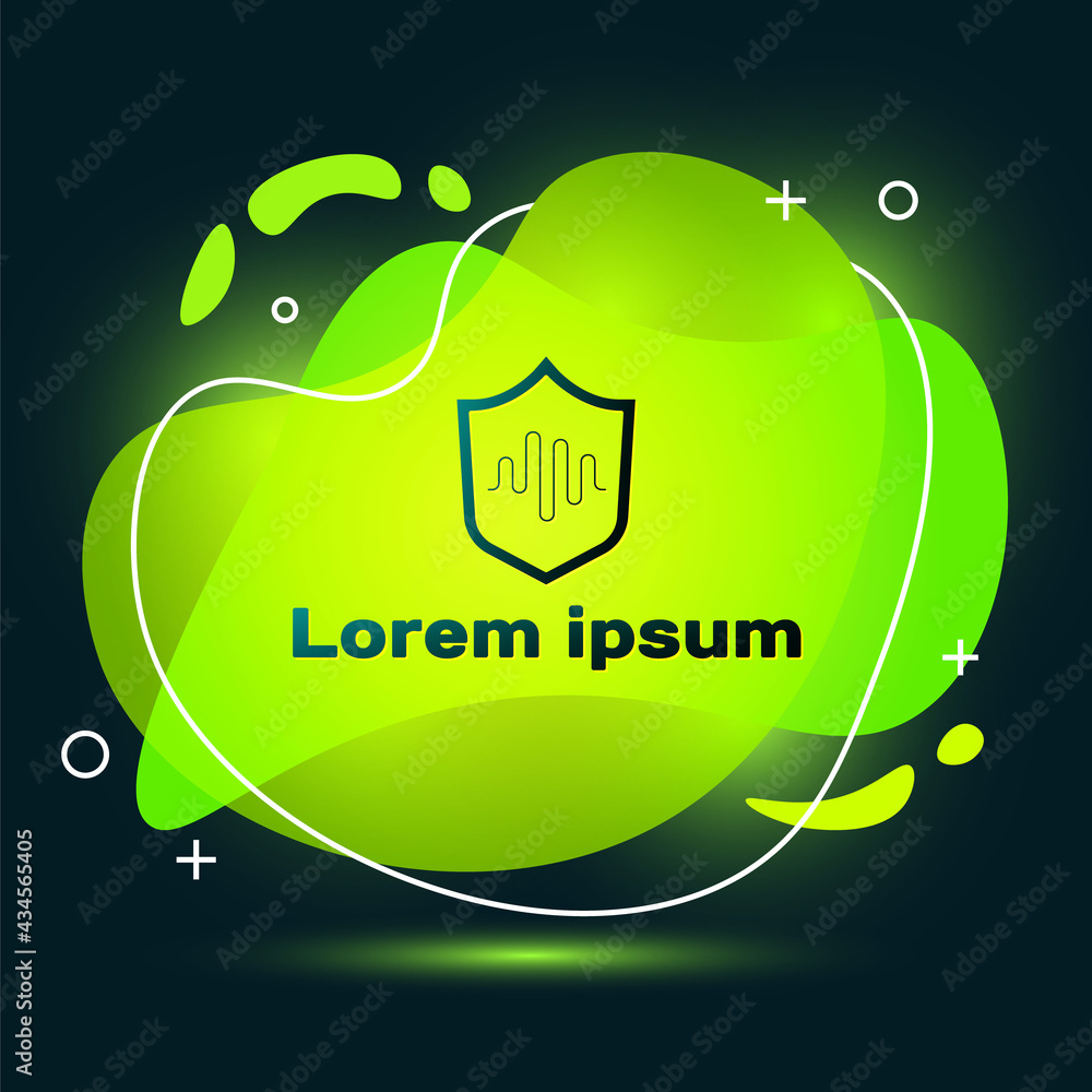Poster black shield voice recognition icon isolated on black background. voice biometric access authenticat