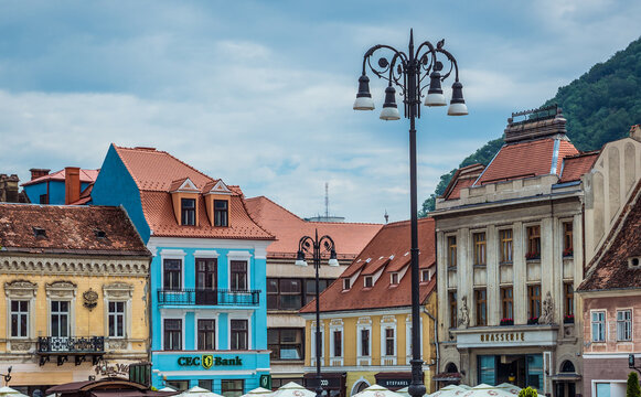 Brasov, Romania - July 5, 2016: Council Square in old part of Brasov city, Transylvania