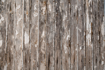 Wood planks with chipped and peeling old white paint.