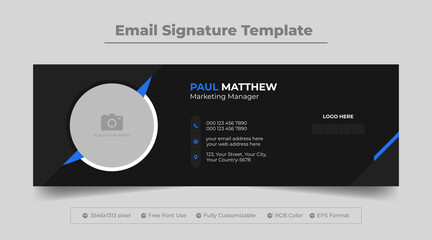 Creative email signature template with a black background or email footer for personal identity