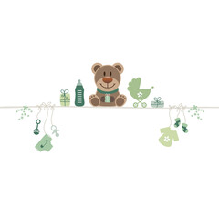 Brauner Teddy Auf Leine Mit Babysymbolen Unisex Grün Beige