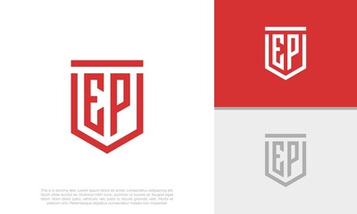 Initials EP logo design. Initial Letter Logo. Shield logo.