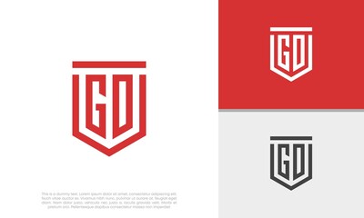 Initials GO. GD logo design. Initial Letter Logo. Shield logo.	
