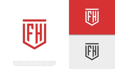 Initials FH logo design. Initial Letter Logo. Shield logo.	