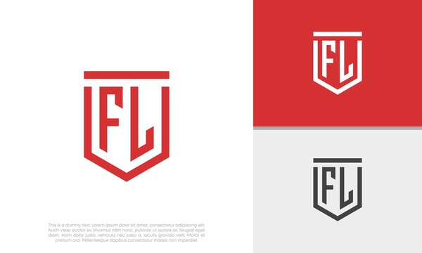 Initials FL logo design. Initial Letter Logo. Shield logo.	