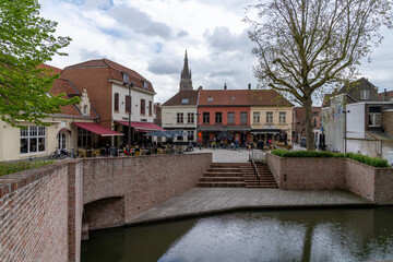 view of the historic city center and canals in downtown Bruges