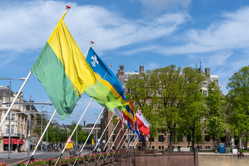 the flags of the twelve Dutch Provinces flying near the Dutch Parliament in Den Haag