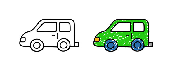 Car hand drawn. Kids doodle. Sketch style. Outline vector illustration automobile.