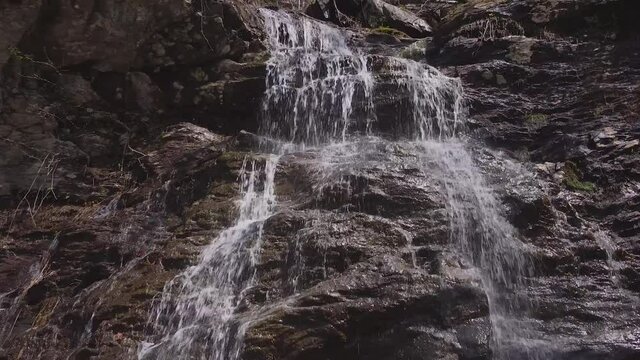 A shot of Cataract Falls in the Mt. Greylock reservation in Adams, Massachusetts. Rising over the falls towards the source.
