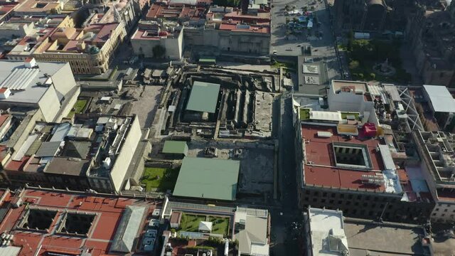 Aerial View of Templo Mayor de Mexico Tenochtitlan in Mexico City