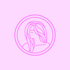 pink beauty woman long hair in the circle shape logo design inspiration