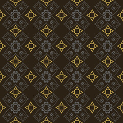 Trendy background pattern with decorative ornament in vintage style on black background, wallpaper. Seamless pattern, texture. Vector art